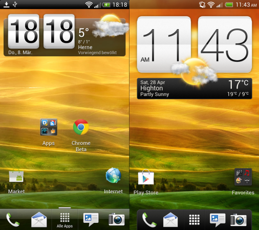 HTC Sense 3.6 (left) and HTC Sense 4 (right)