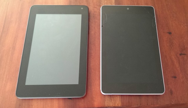 The Sero 7 Pro (left) next to ol' reliable, the Nexus 7 (right)