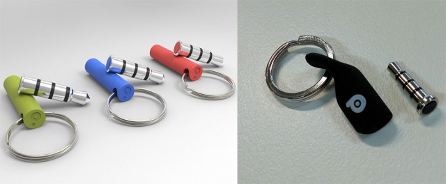 Left: Pressy's original concept keychain holder. Right: The finished product. (You can also see how Pressy itself changed from concept to finished product)