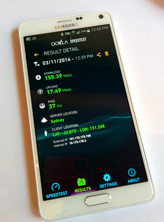 Telstra 4GX speed test on Note 4