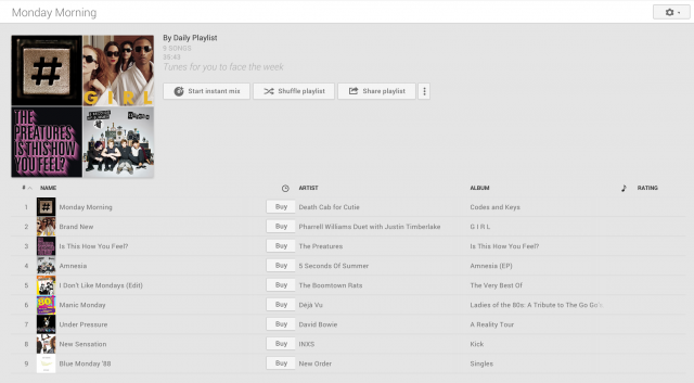 Monday Morning - Google Play Music Playlist