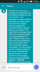 Text from Telstra: re HTC M7 Update Patch