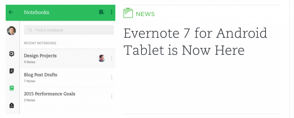 Evernote Material Design for Android Tablets