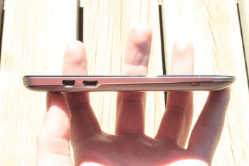 The left side of the PadFone, showing micro-USB and mini-HDMI