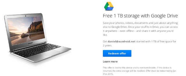 Chromebook - 1TB Google Drive Offer