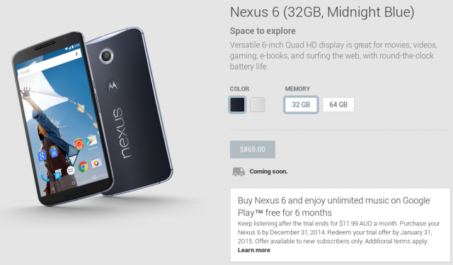 Nexus 6 - Australian GOogle Play