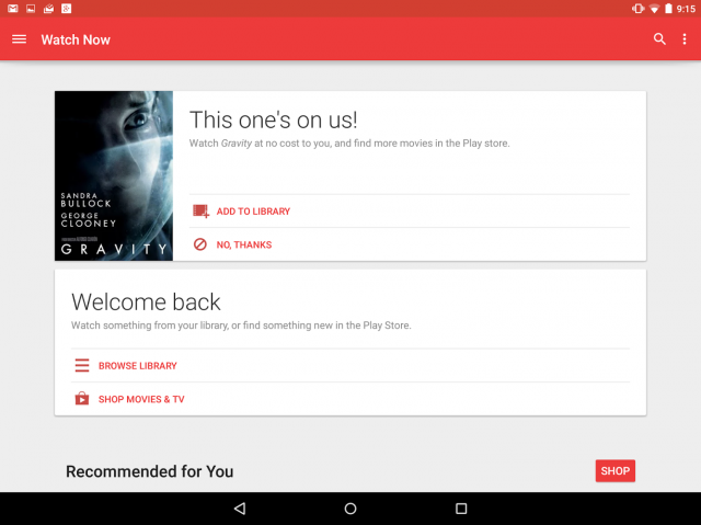 Nexus 9 - Movies (Free Content Offer 1)
