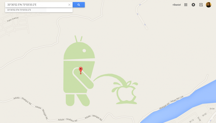 Apple V Android Easter Egg in Google Maps