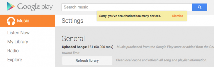 google play music deauthorise