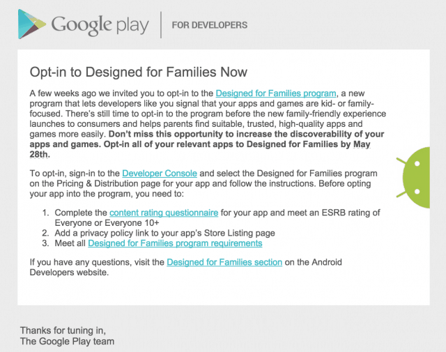 Google Play Families Now