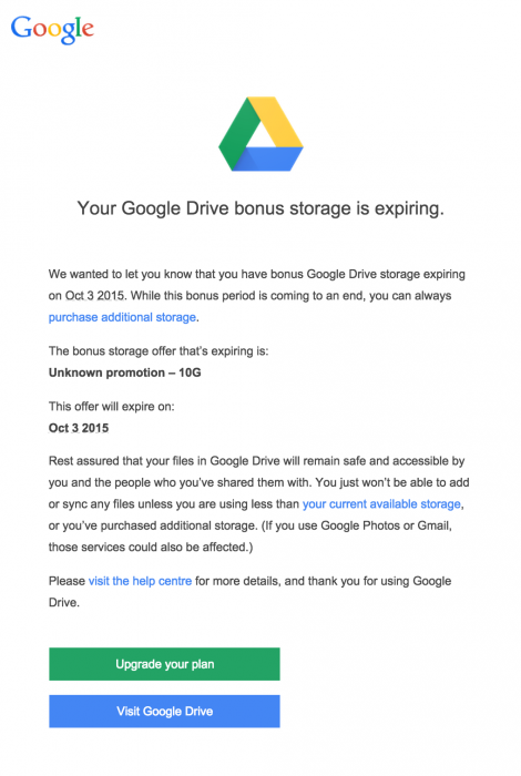 what happens after google drive free storage expires