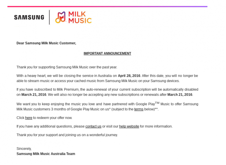 Milk Music shutdown