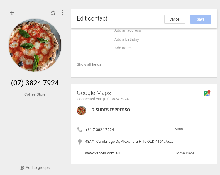 Google Contacts preview