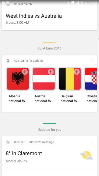 UEFA Google Now card