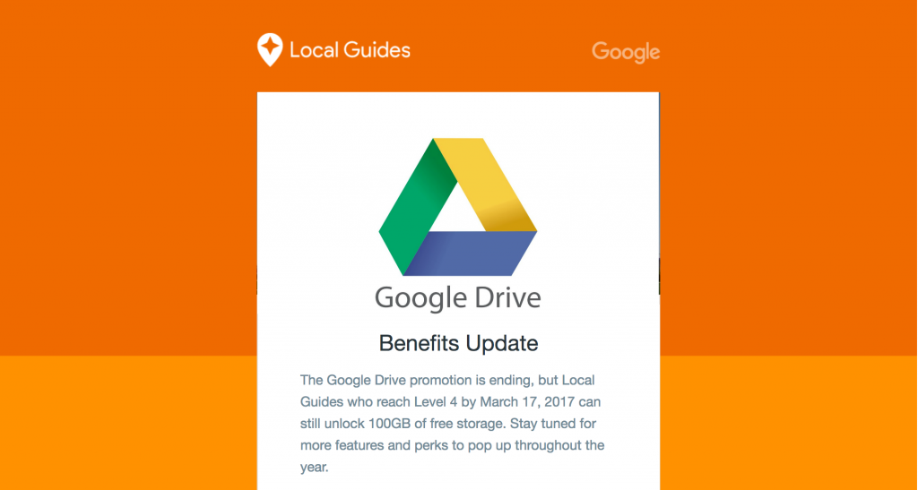 Google is ending the 100GB Drive promo for new Level 4 Local Guides
