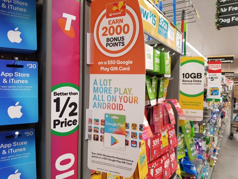 2000 (10) Woolworths Rewards per 50 Google Play Gift