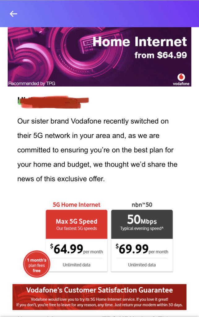 Vodafone invite only 5G Home Internet unlimited data, first month free