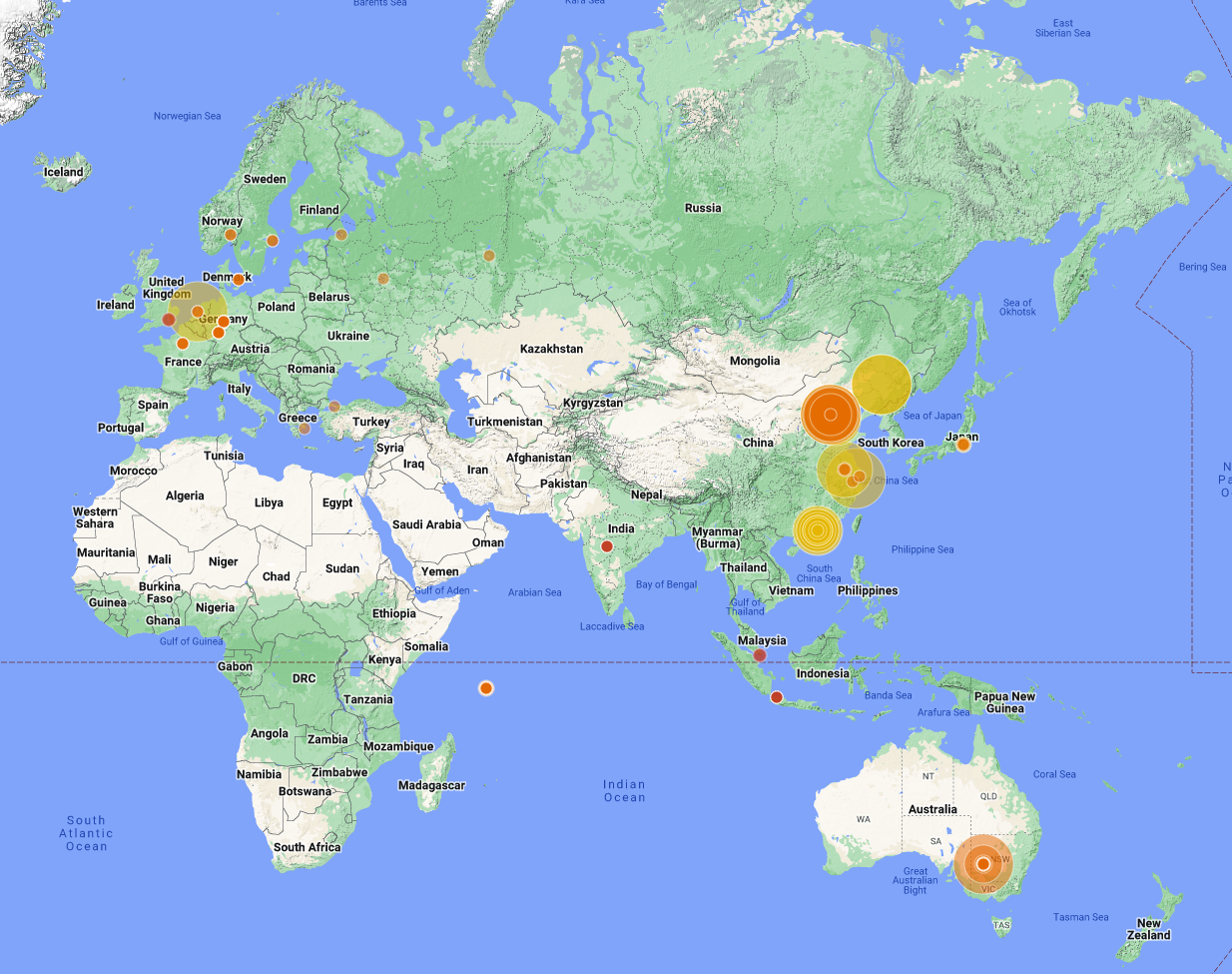 A map showing the blocked potential threats in the last 30 days