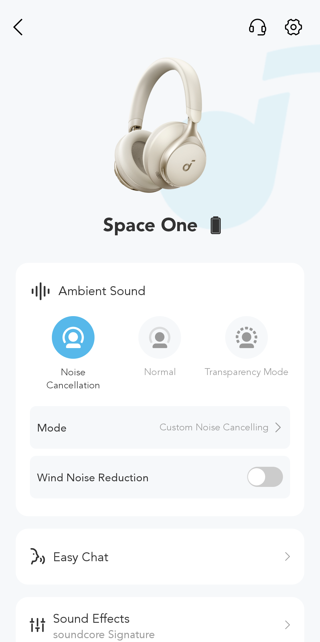 Screenshot of the Soundcore app