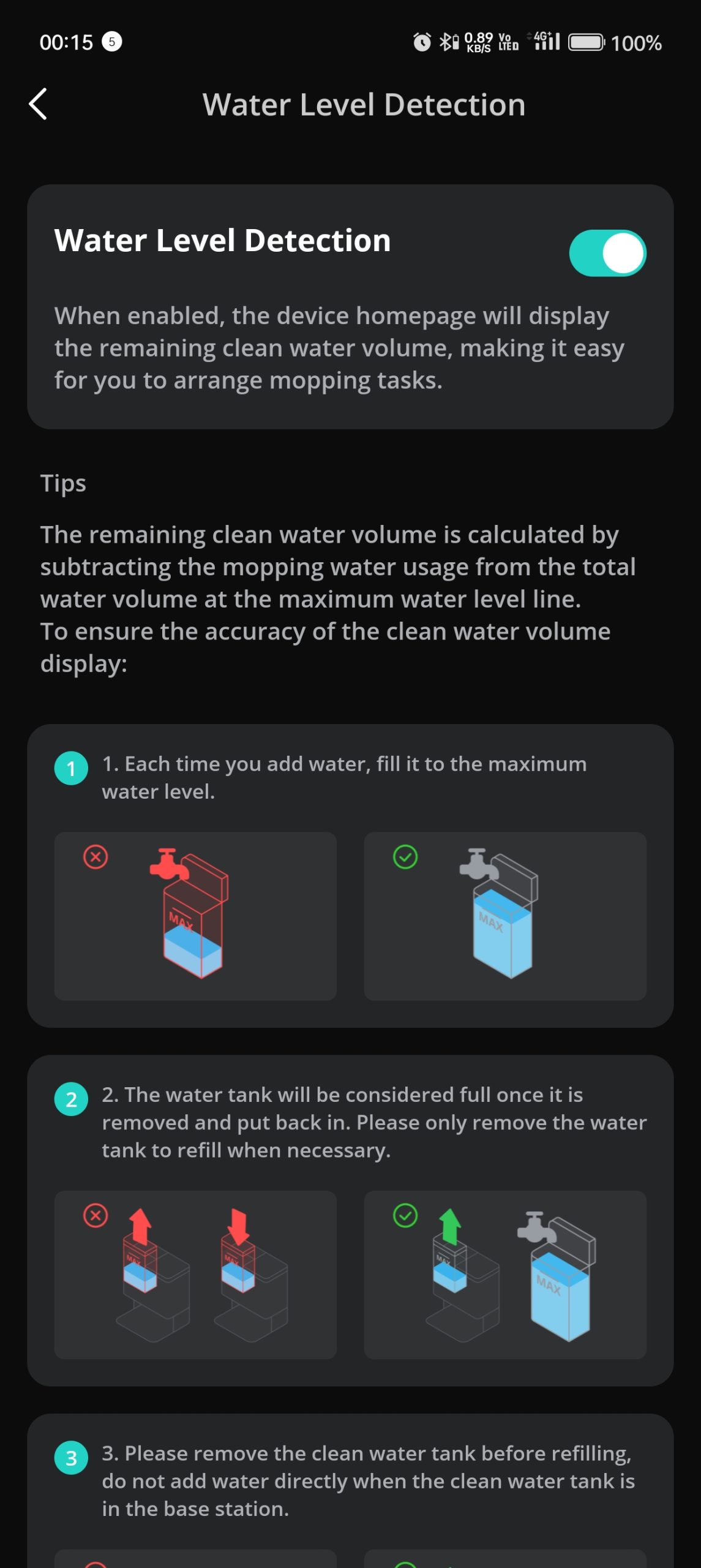 Automatically detects liquid level