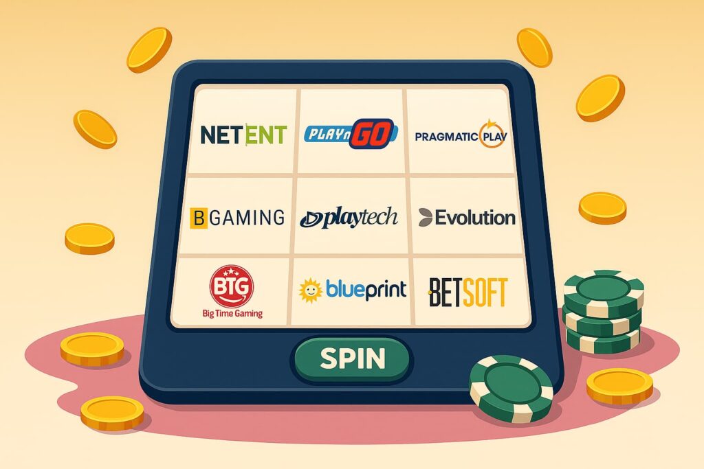 graphic showing list of slot developers on a screen