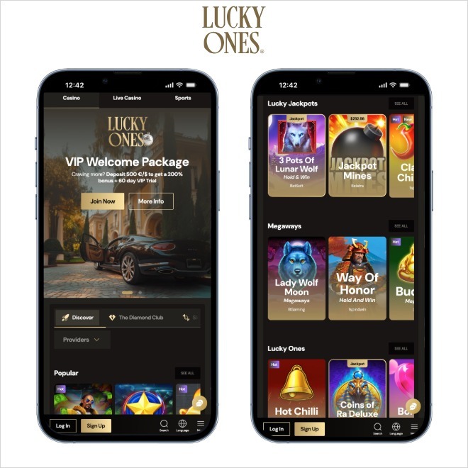 luckyones screenshot on mobile on a white background